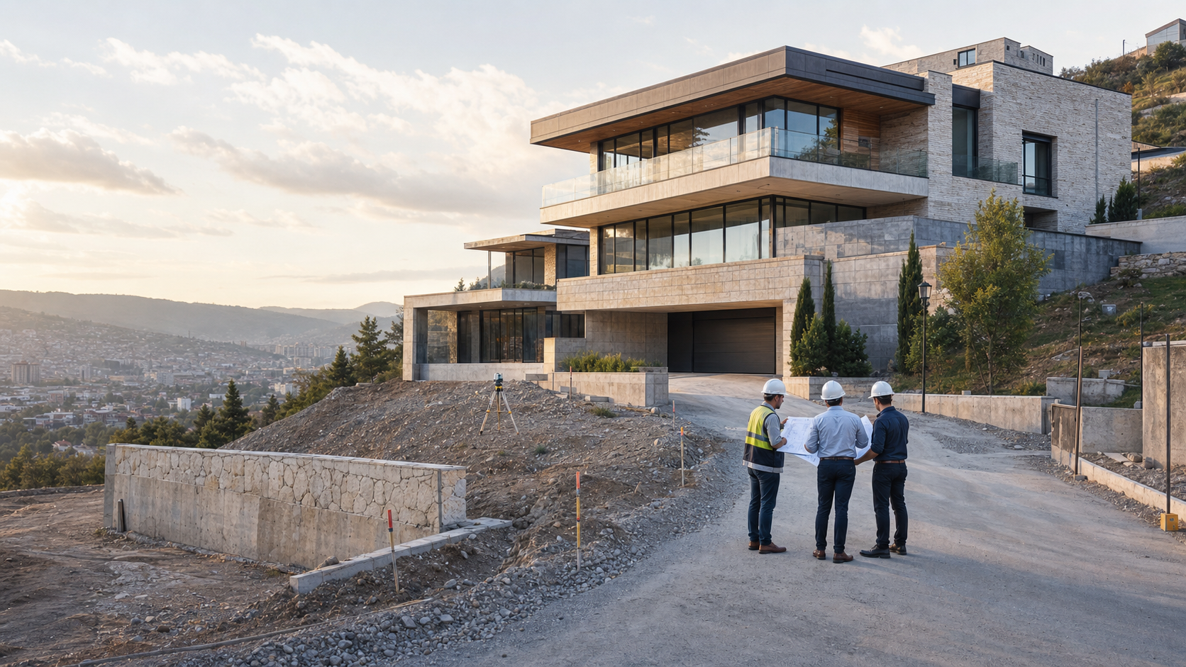 Premium villa development under engineering review with civil access, grading, and technical coordination.